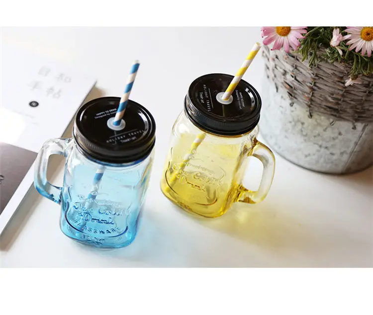 BPA free Gradient Mason банка чашка для молока и чая Классическая Изолированная кружка-чайник металлическая крышка с соломинкой Размер соломы