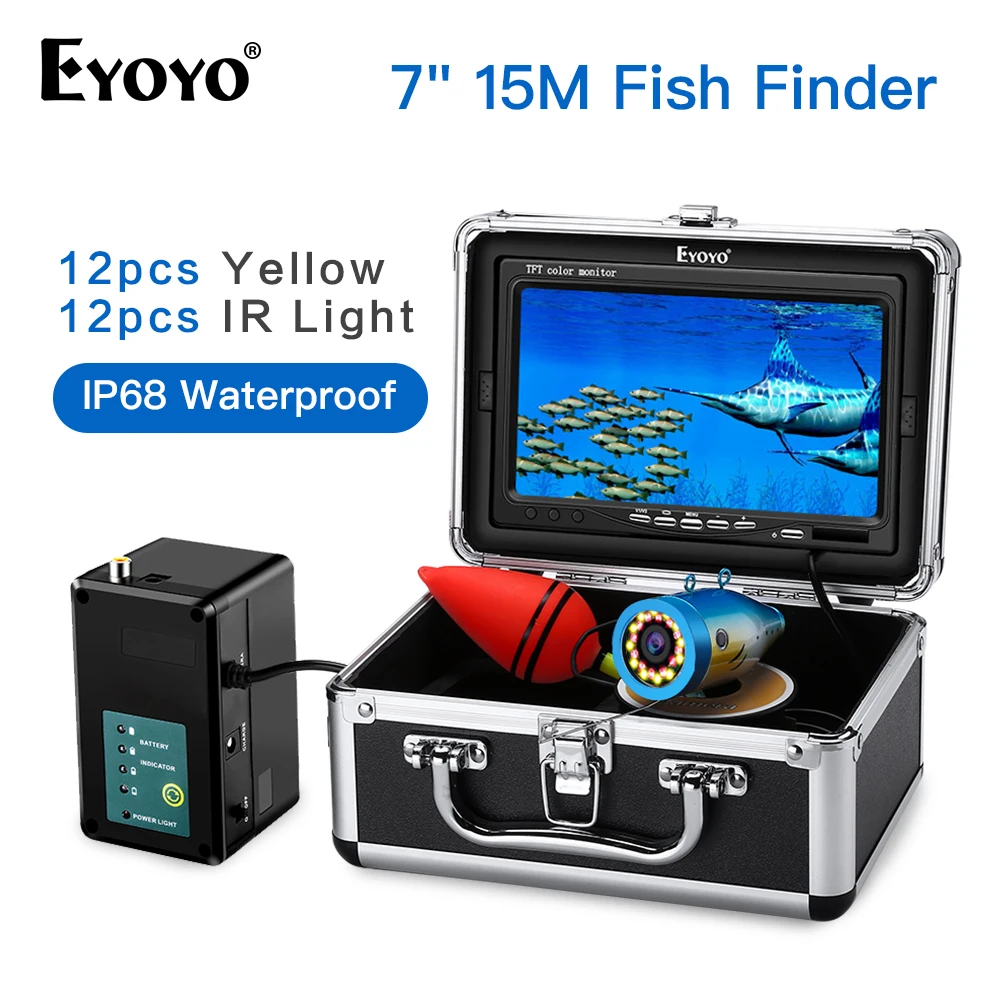 Eyoyo 7 дюймов 15 м 1000TVL рыболокатор 12 шт. желтые светодиоды + ИК светодиодов подводная