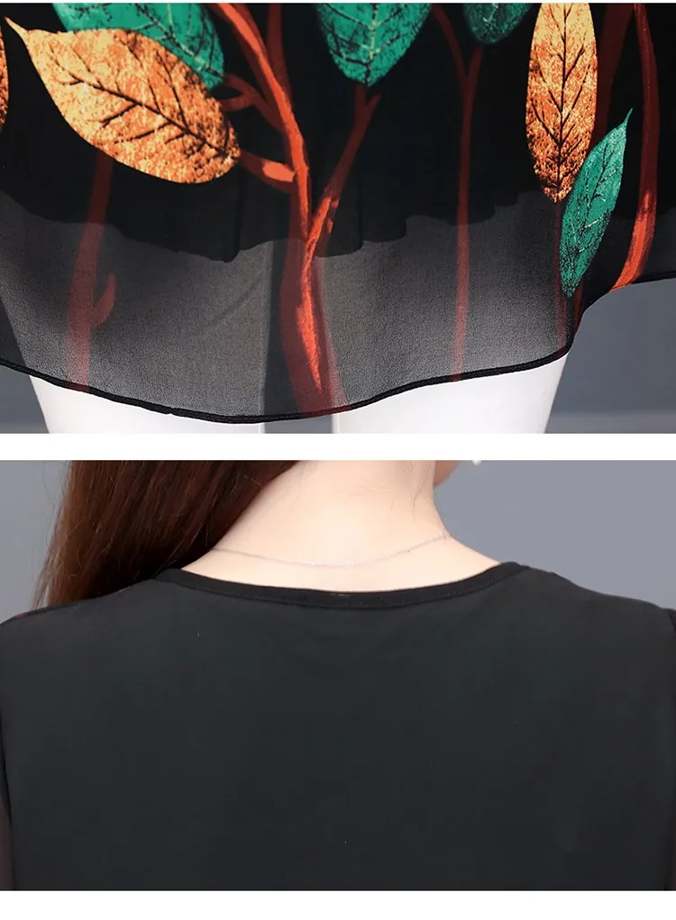 

2020 Fashion Short Sleeve Elegant Lady Shirt Women Blouse Floral Printing Chiffon Large Size Women's Clothing Blusas L422