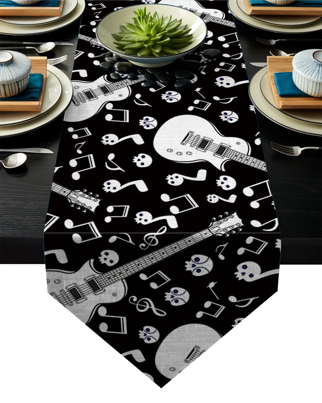 

Skull Musical Note Guitar Table Runner Table Flag Home Party Decorative Tablecloth Table Runners for Wedding