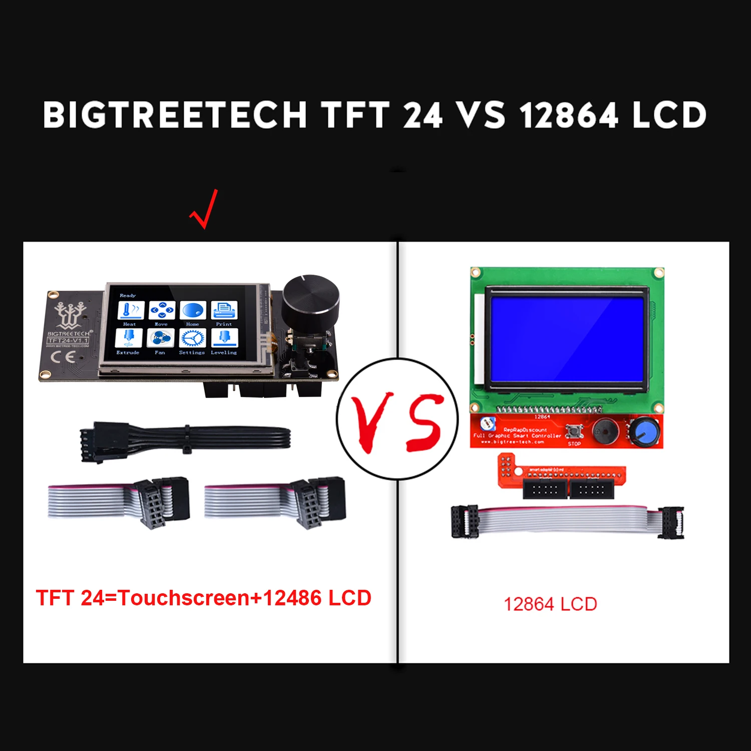 Сенсорный дисплей TFT24 V1.1 2 режима работы с кабелем совместимый 12864LCD для