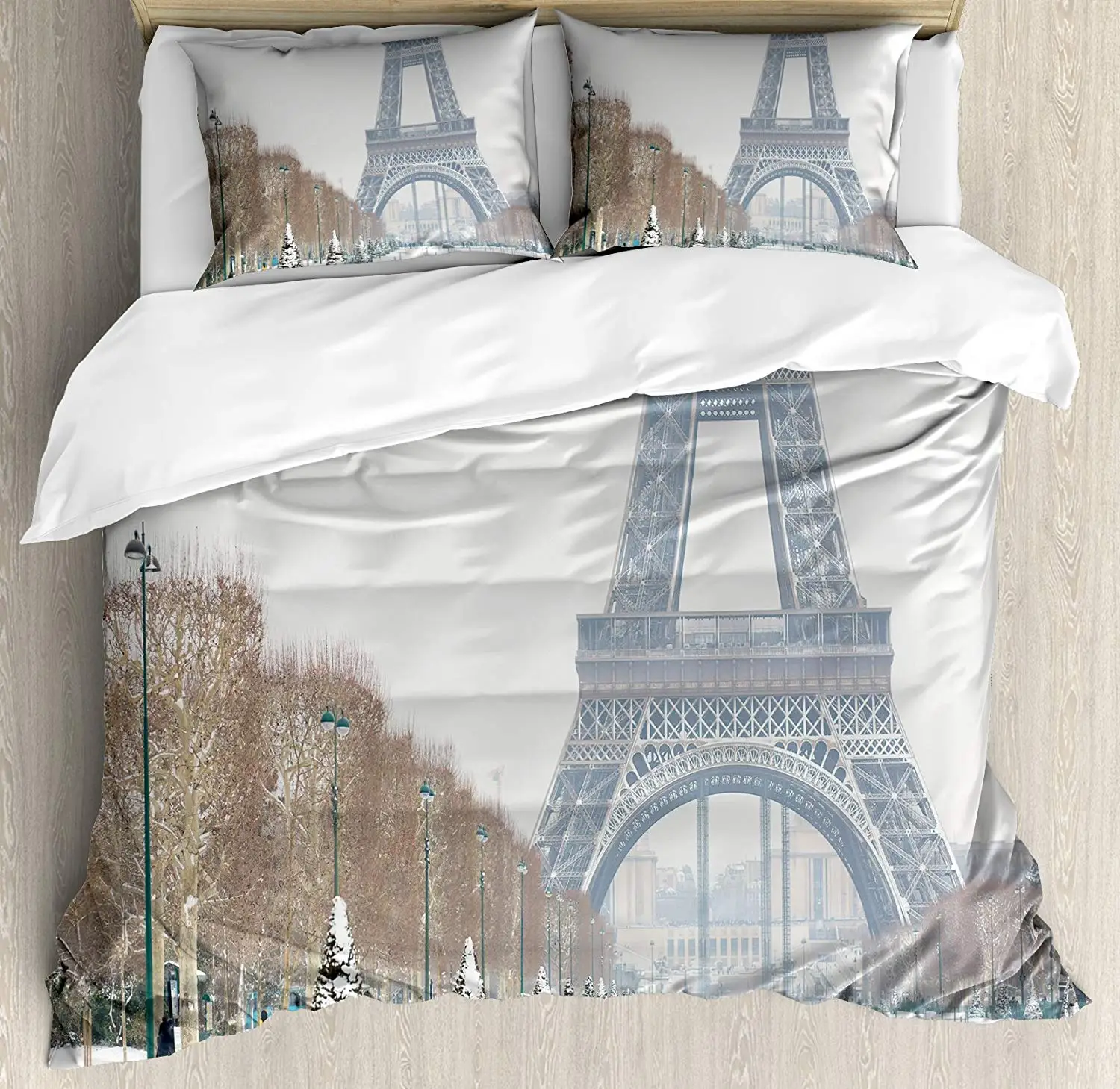 Зимний комплект с пододеяльником Эйфелева башня в снегу туристический