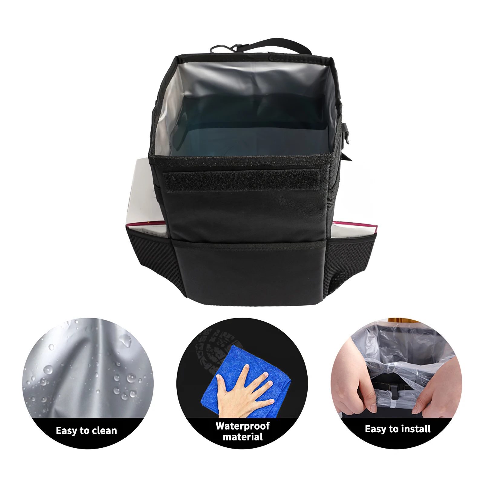 

Car Trash Can with Lid Oxford Cloth Foldable Car Garbage Bin with Adjustable Strap Waterproof Auto Trash Bag for Automobile