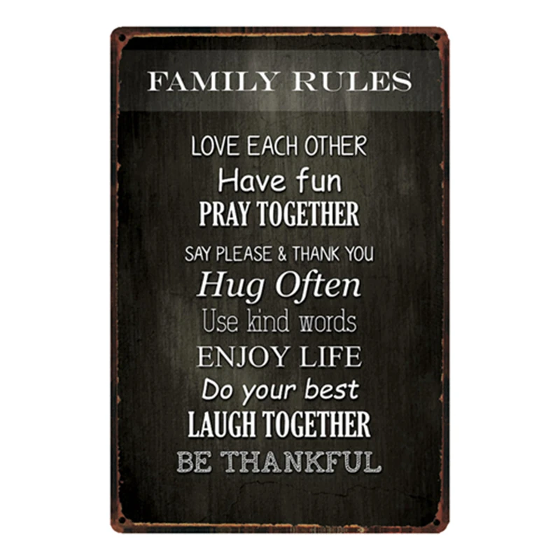 

[ Kelly66 ] Family Rules Merry Christmas Metal Sign Tin Poster Home Decor Bar Wall Art Painting 20*30 CM Size y-1992