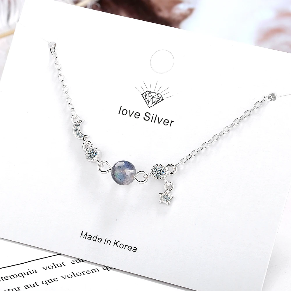 925 стерлингового серебра изысканный Луна Звезды планета подвеска браслет