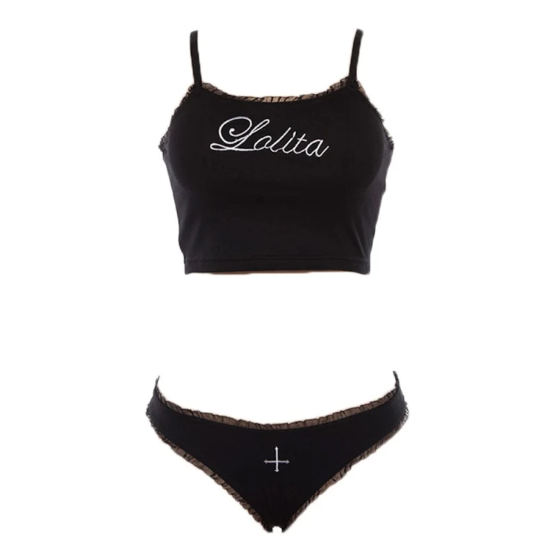 Женский сексуальный кружевной комплект из 2 предметов с вышивкой хлопковая майка