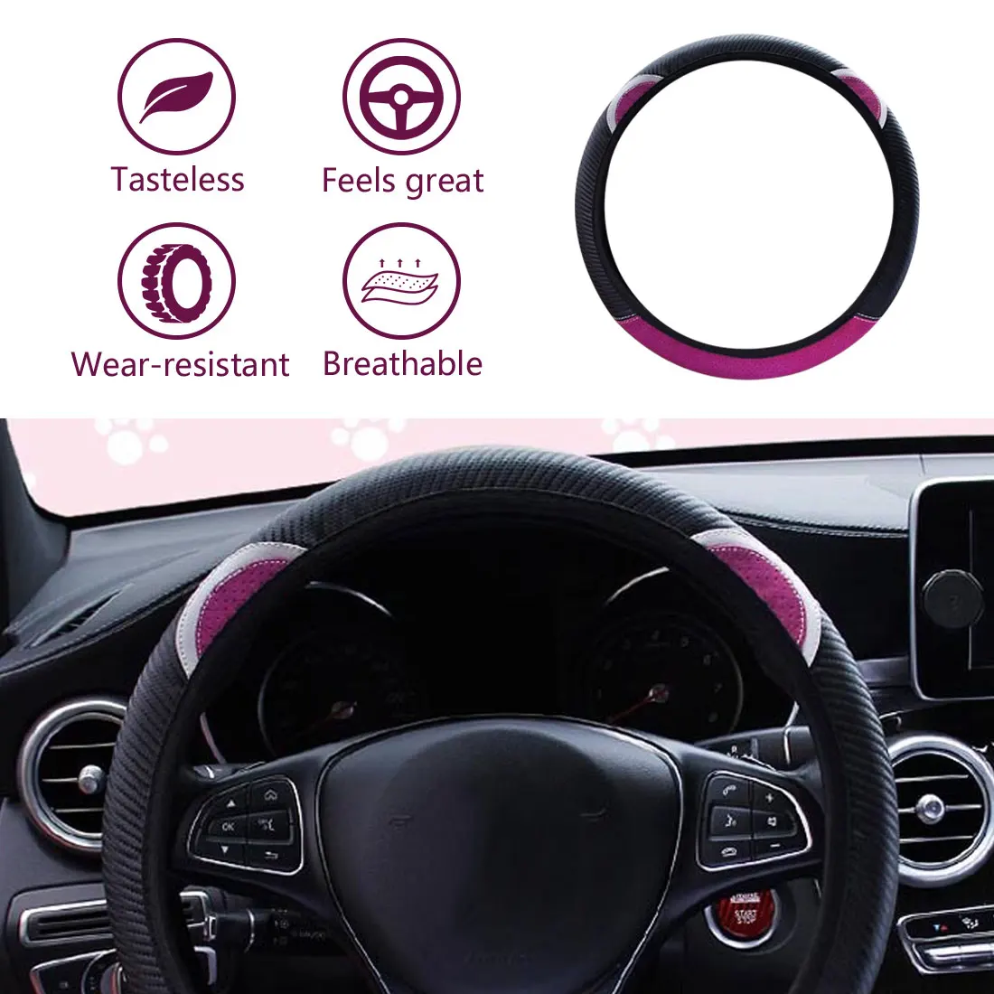 

Cute Cartoon Cat Ear Type Universal Anti Slip Steering Wheel Cover Automobile Decoration Fits All Standard Size Auto Decoration
