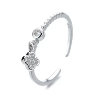 charm zircon adjuestable size lucky clover silver plated ring women engagement luxury party bands jewelry gift