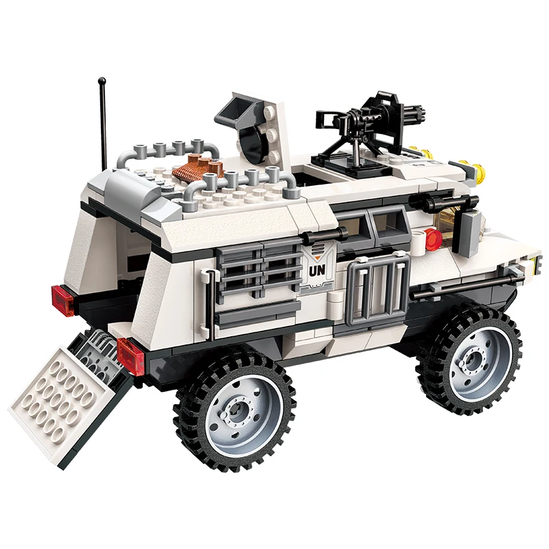 

Enlighten 3204 298pcs Military War City Thunder Mission Gatling White Armored Car Building Blocks Toys For Children