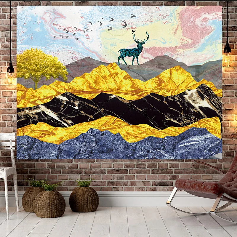 Японский пейзаж живопись закат холм настенный принт домашний гобелен настенное