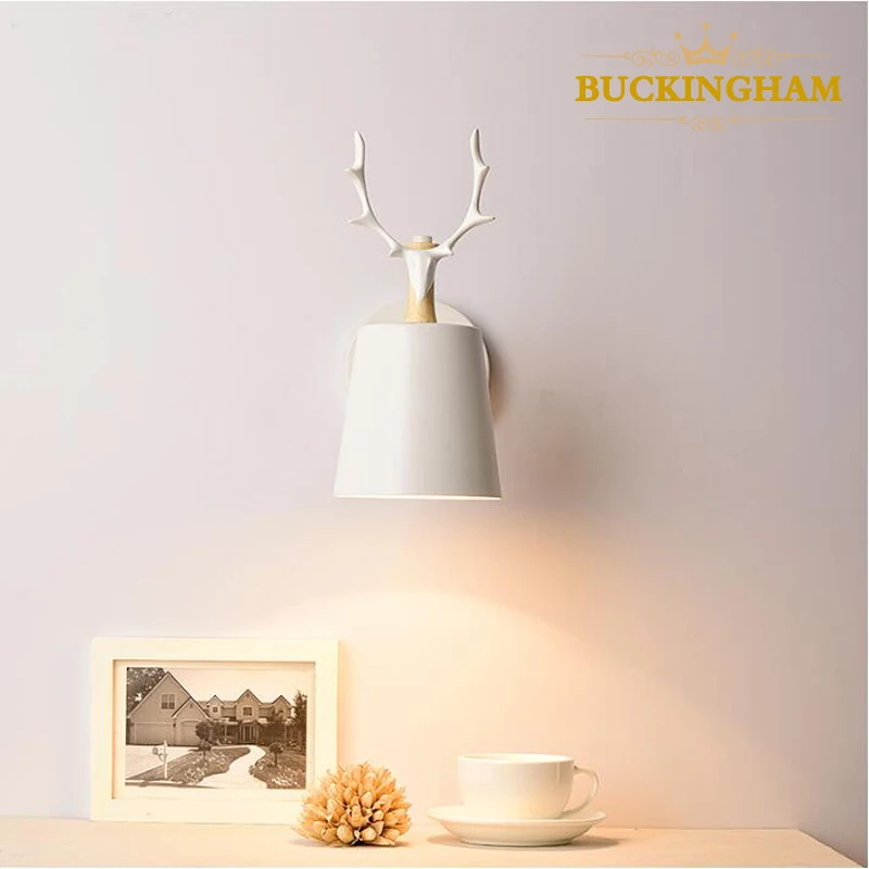 Настенный светильник в скандинавском стиле с яркими мультяшными рогами оленя, современная лампа E27 для спальни, гостиной, прикроватной лест... от AliExpress WW