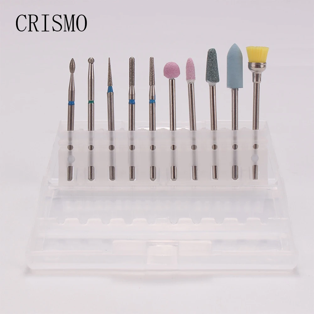 

CRISMO 10 Types Ceramic Diamond Nail Drill Set for Manicure Rotary Burr Clean Bits Electric Machine Art Accessory