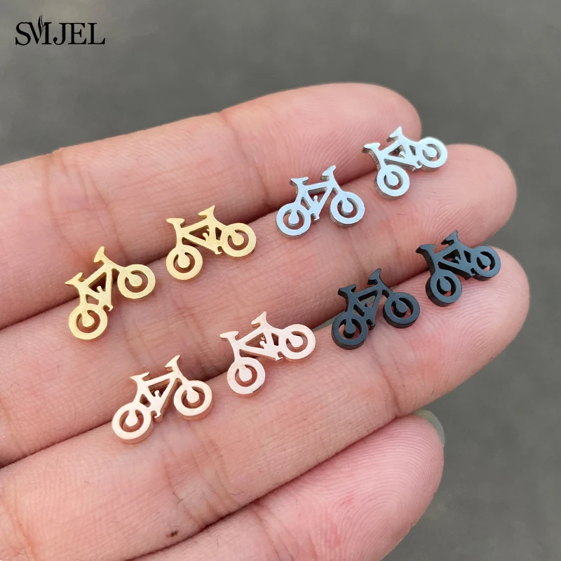 SMJEL Black Tiny Bike Bicycle Earrings for Women Men Stainless Steel Ear Piercing Jewelry Fashion Fitness Sport Earrings Gifts