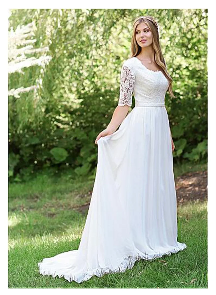 

Свадебное платье до пола с коротким рукавом, кружевное платье невесты, Белый/цвет слоновой кости, дешевое пляжное платье, элегантные свадеб...