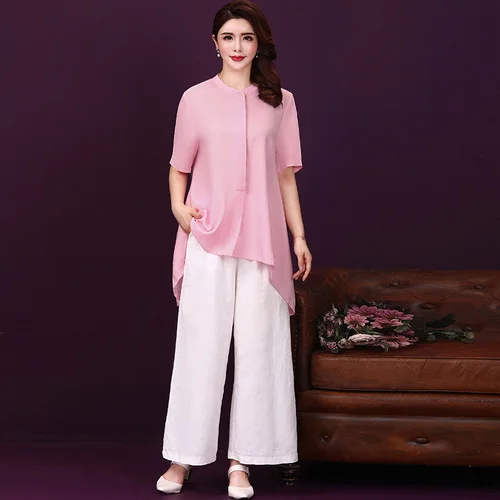 

2021 Spring Summer New Feminine Style Female Wide Legged Trousers Work Wear Travel Elegant Romantic Casual Loose Two Piece Dress
