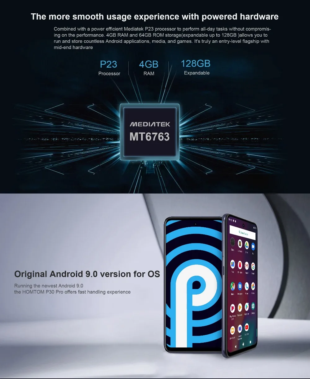 HOMTOM P30 Pro, 4 Гб ОЗУ, 64 Гб ПЗУ, Восьмиядерный мобильный телефон, 6,41 дюймов, полный дисплей, 13 МП, задняя камера, смартфон, отпечаток пальца