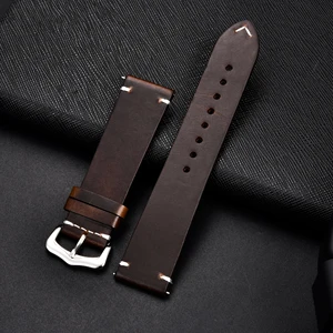 Imported Retro Genuine Leather Strap Oil Wax Oily Discoloration Cowhide Leather Watchband 18 20 22 24mm High 