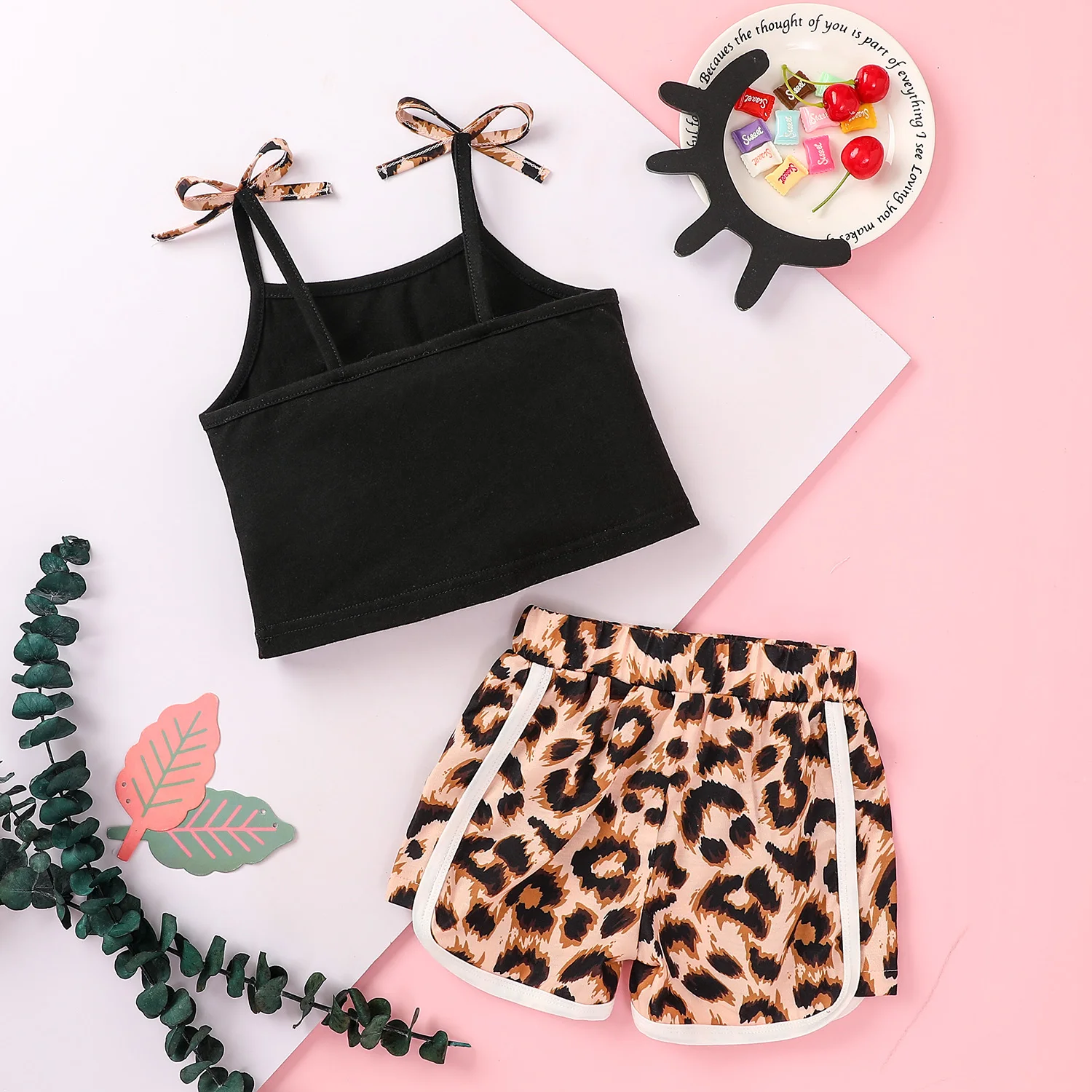 

2021-03-11 Lioraitiin 2Pcs Set 1-5Years Toddler Baby Girl Summer Clothing Sleeveless Leopard Printed Vest Top Shorts