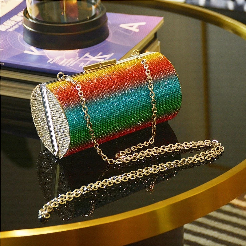 Fashion bag evening bags Rainbow diamonds design Fashion Rainbow diamonds design cute chain shoulder handbag for women cthan