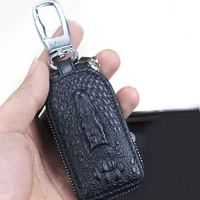 men genuine cow leather car key case crocodile grain card holders fashion zipper key wallets double coin purse universal key