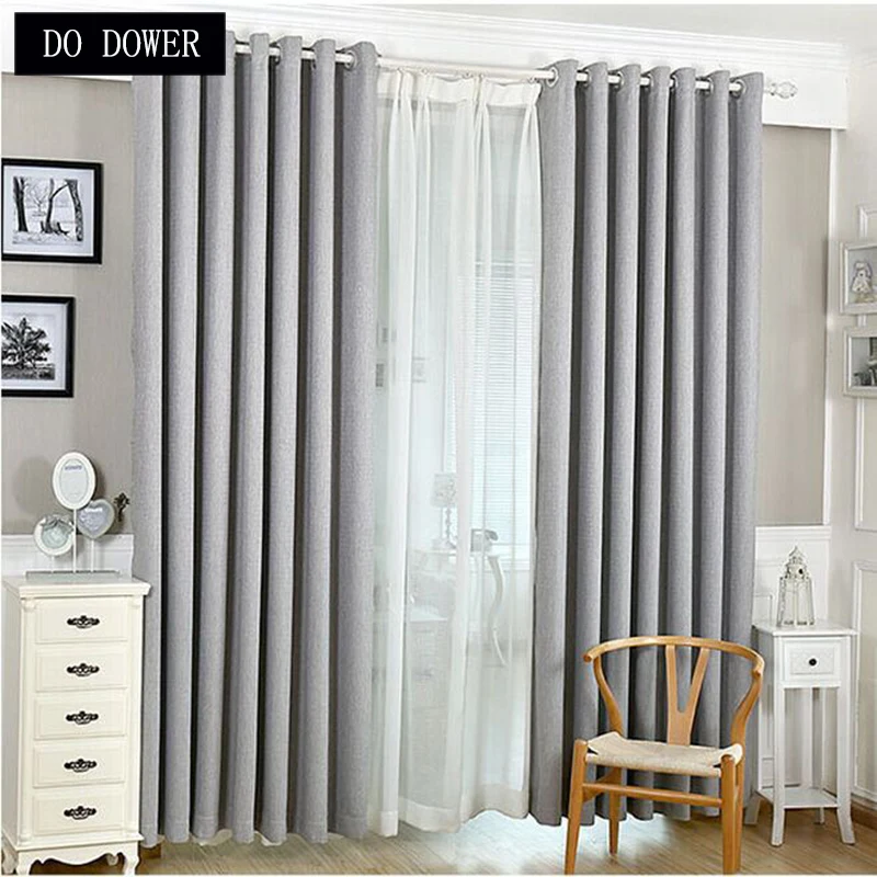 Современные серые затемняющие занавески из хлопка и льна плотные тканевые для