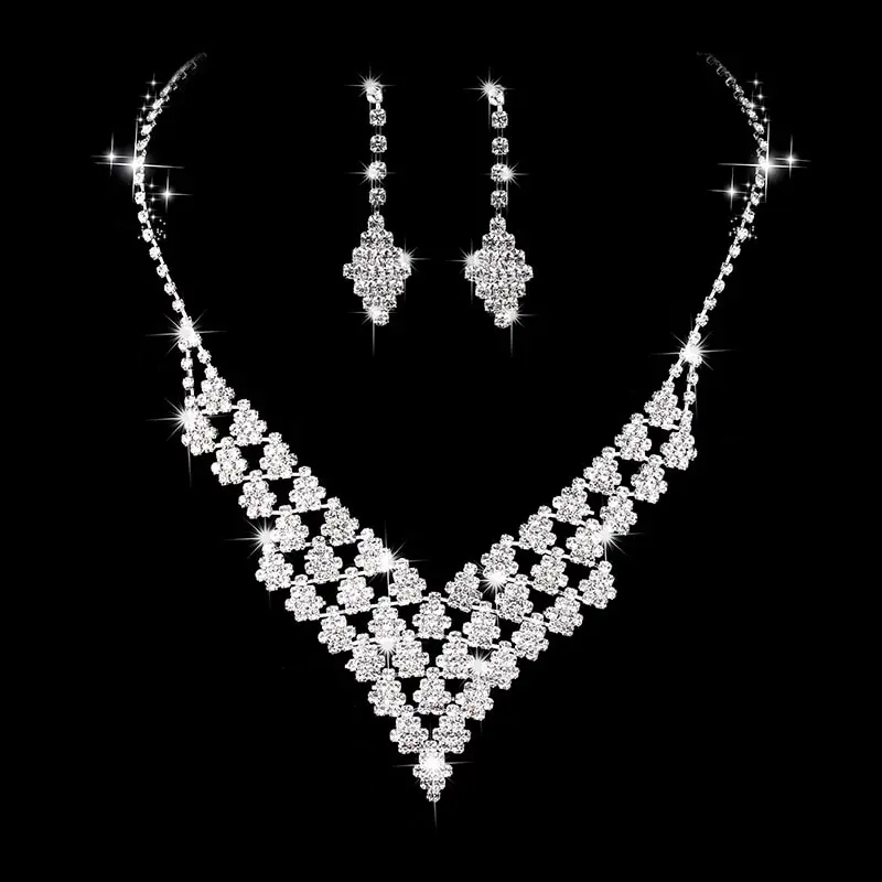 

PY05 Блестящий трехслойный V-образный ажурный набор цепочка романтический свадебный комплект для невесты с кристаллами ожерелье серьги комп...