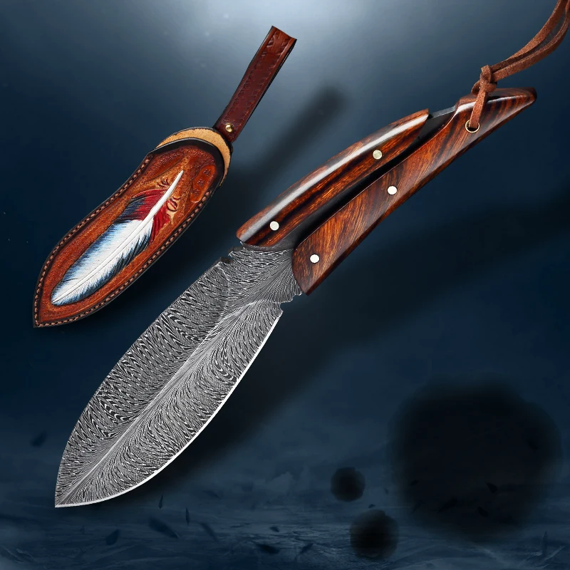 Высококачественный интегрированный Киль из дамасской стали с узором перьев