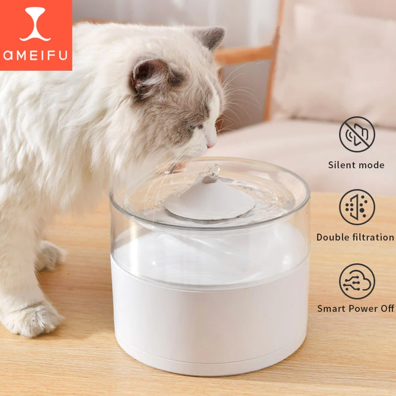 AMEIFU Automatic Pet Cat Fountain Feeder Dog Transparent Filter Drinker Electric Mute Water Feeder USB Powered Pet Drinker Bowl