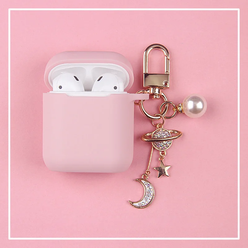 

Diamond Moon Silicone Case for Airpods Case Accessories Bluetooth Earphone Headphones Protect Cover Pearl Key Ring