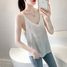 Korean Fashion Womens Tops and Blouses Chiffon Women Camis Sleeveless V-Neck Vest White Women tank top Plus Size Woman Clothing