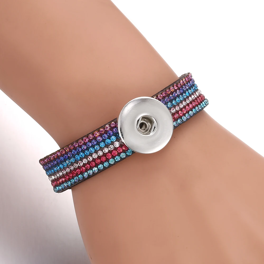 Новые кнопки ювелирные изделия 18 мм кожаный с кнопкой браслет 19 Цвета украшением