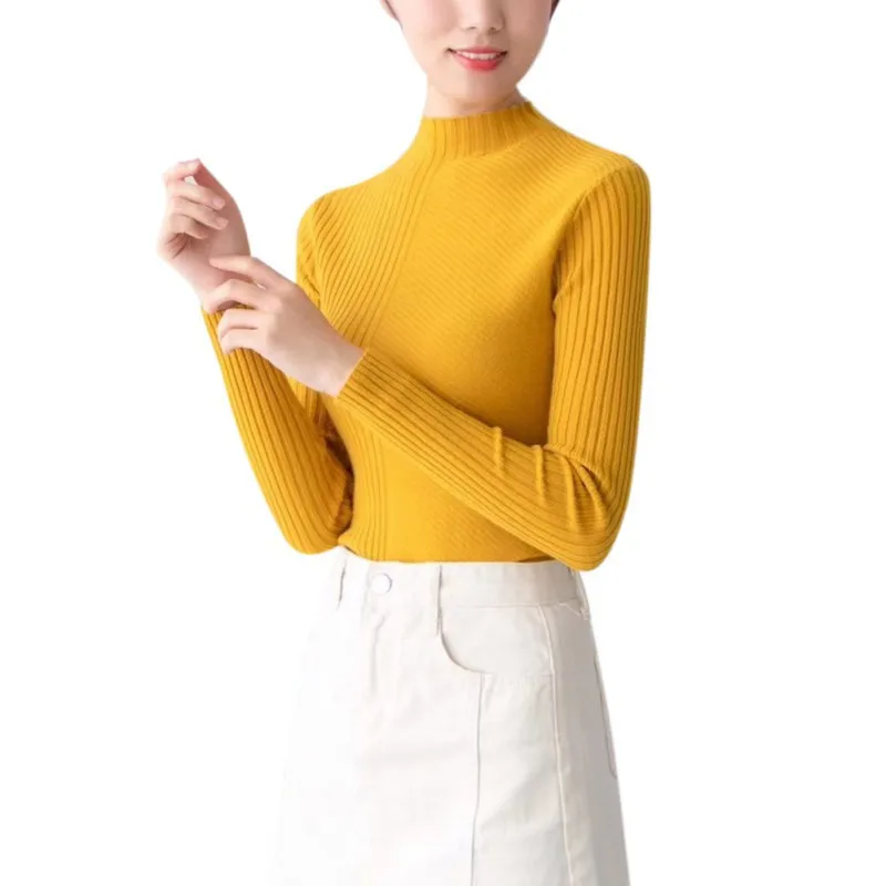 

EFINNY Women Long Sleeve Round Collar Slim Bottoming Knit Sweater Female Fashion Simple Solid Color Slim Sweater