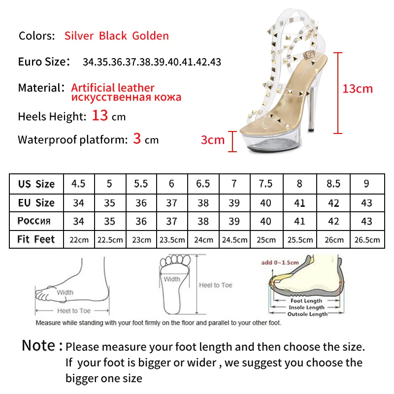 

Sexy High Heels 13CM 15CM 17CM 20CM Stiletto Platform Sandals Transparent Crystal Rivet Shoes Fashion Women's Shoes LFD