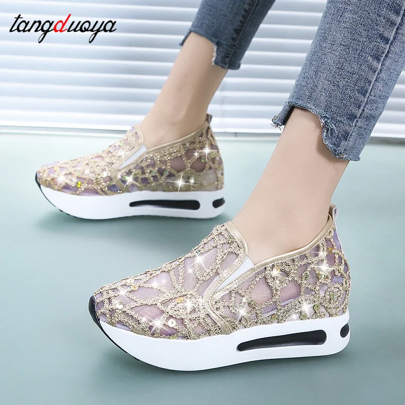 Женские кроссовки на платформе высокий каблук сетчатые дышащие повседневная