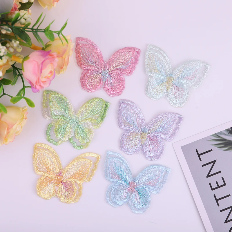 

10pcs 5.5cm Double Layer 3D Embroidered Mesh Butterfly DIY Clothing Hair Clip Sewing Supplies Decorate Applique Accessories