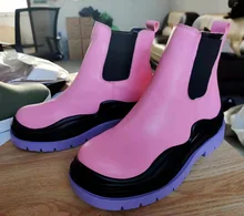 Senhoras da moda chelsea botas 2021 outono couro do plutônio deslizamento sobre botas curtas de salto baixo feminino grossas sola nua botas de fundo plano (2)