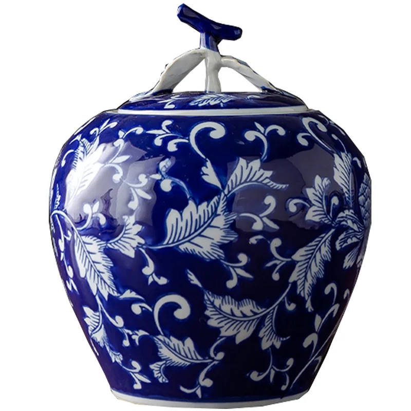 Azul e Branco Vaso de Porcelana Decoração para Casa Frasco de Armazenamento Frasco de Armazenamento com Tampa Decoração do Desktop Multifuncional Artesanato Cerâmica Tampa com