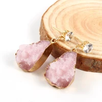 bijoux cubic zircon pink stone druzy resin earrings drop earrings for women jewelry wedding statement gifts for women