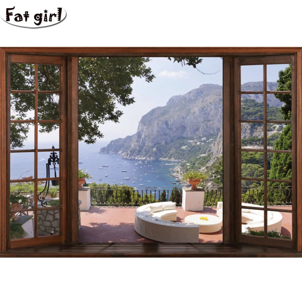 Продажа 5D DIY Алмазная картина с окном декорации Стразы картины мозаика вид на