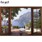 Распродажа, алмазная 5D картина сделай сам, окошко, пейзаж, картины, Алмазная мозаика, вид на море и сад, украшение, алмазная вышивка