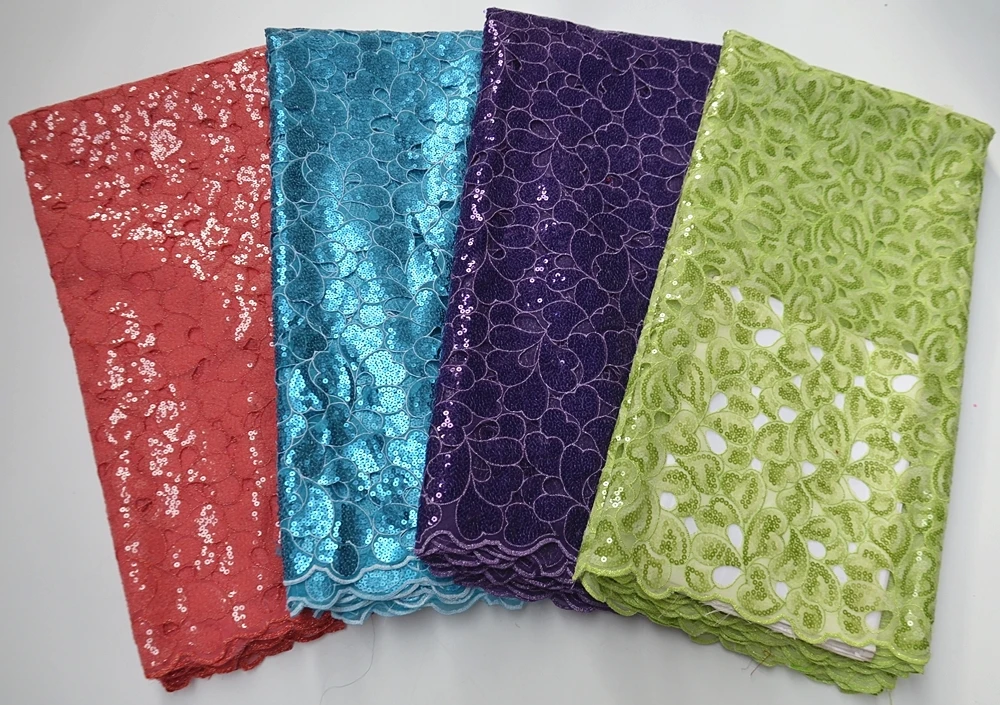

Blue organza lace fabric embroidery heart shape hollow out design african sequin lace fabric 2021 high quality laces for dresses