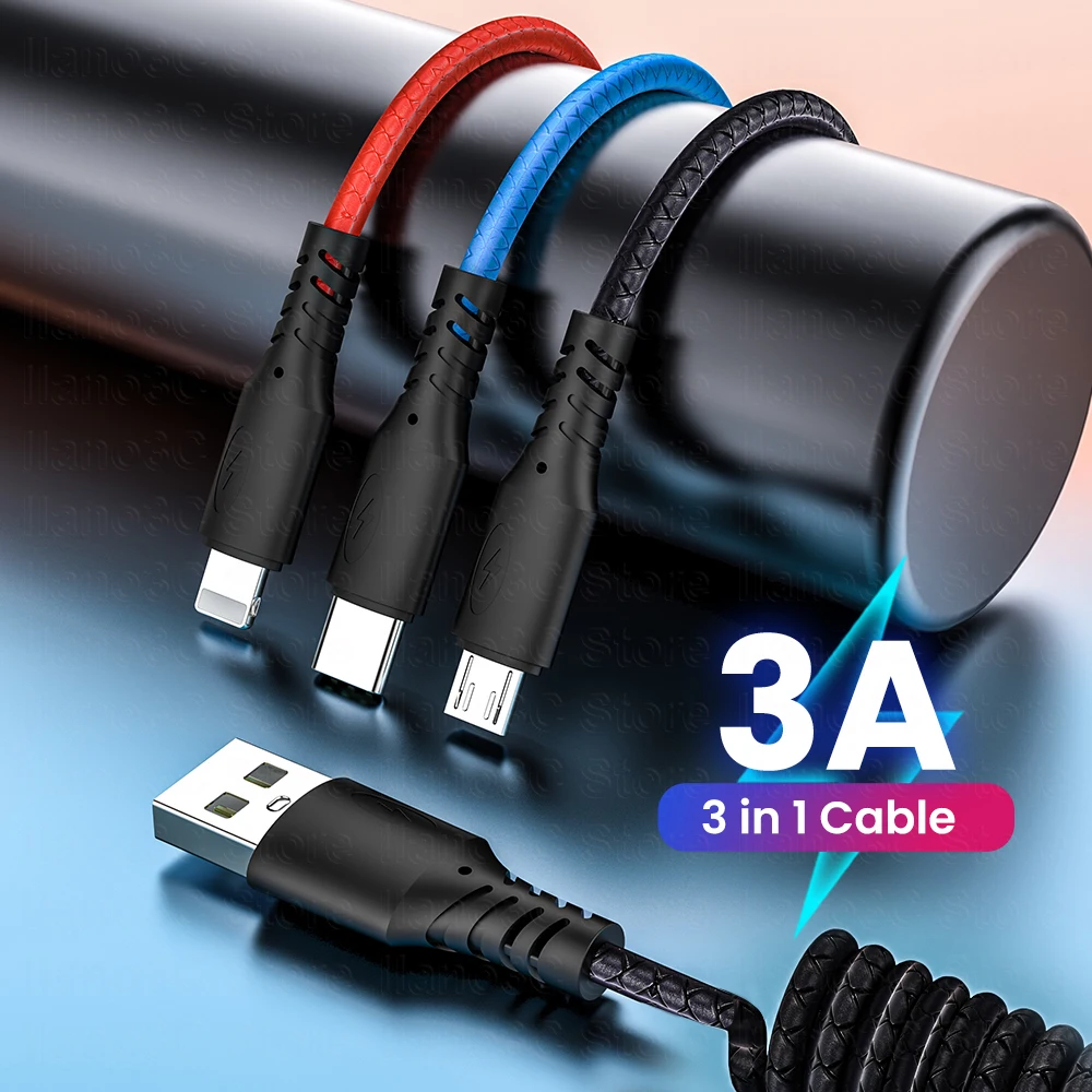 Кабель зарядный 3-в-1 с USB на Micro USB/Type-C/8 Pin 3 А 1 2/1 8 м | Мобильные телефоны и аксессуары