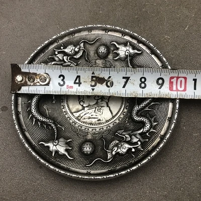 Античный рельефный двойной дракон играющий с жемчугом украшение из белой меди и