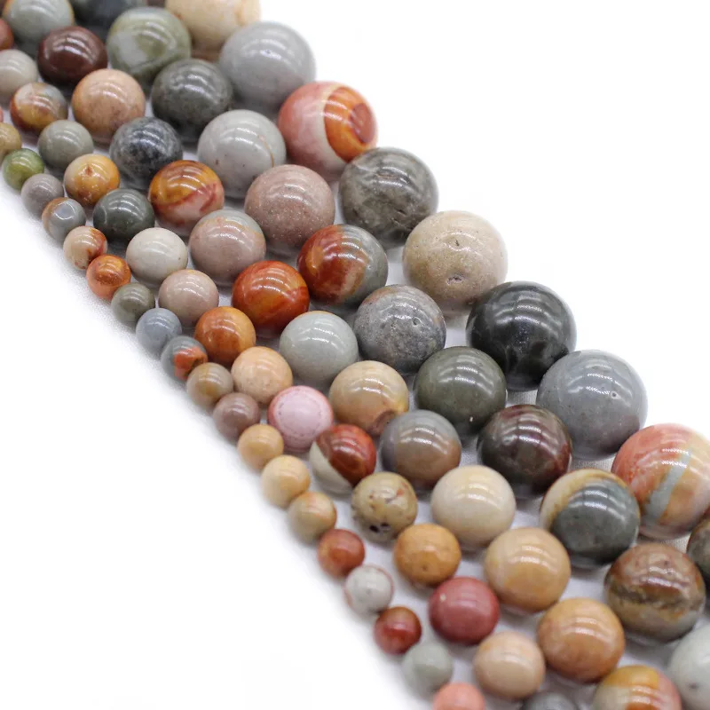 6mm 8mm 10 12mm Natural Ocean Stone Round Loose Beads orbicular granite riverstone beads For Jewelry Making Diy Bracelet earring | Украшения