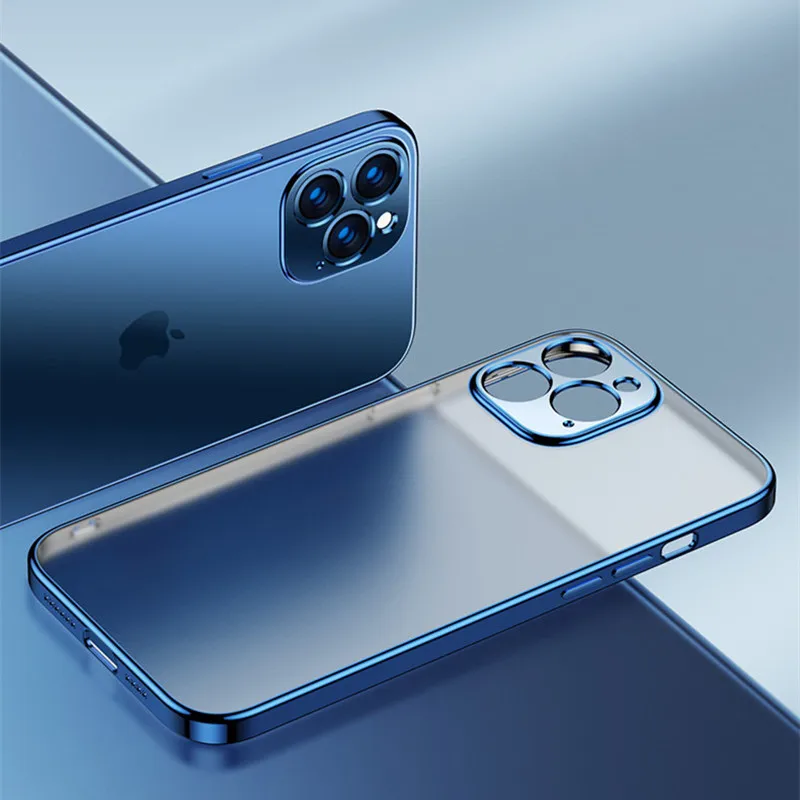 

Luxury Square Frame Plating Clear Phone Case For iPhone 12 11 Pro Max Mini X XR XS 7 8 Plus SE 2020 Transparent Silicone Cover