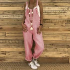 Комбинезон женский хлопково-льняной, повседневный свободный ромпер с широкими штанинами, длинные брюки, в винтажном стиле