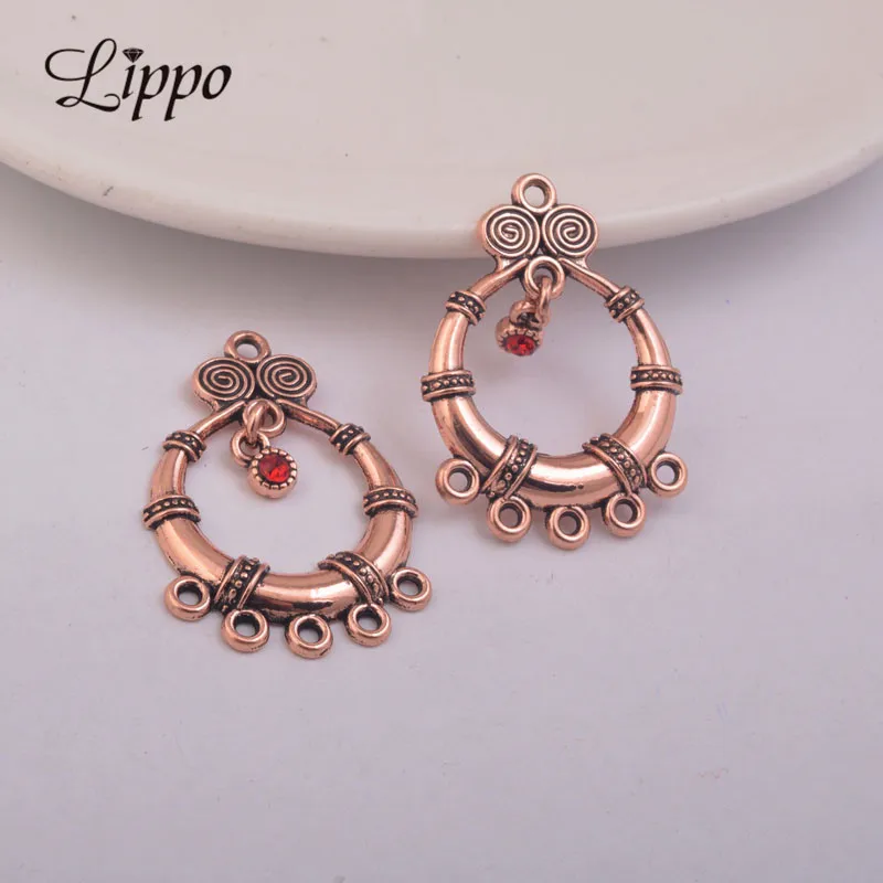 

12pcs 25*33mm Champagne Gold Earring Connector Charm Five Hole Alloy Round Connectors Christmas Jewelry Findings