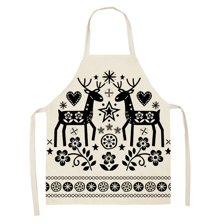 

Christmas Black Deer Pattern Kitchen Sleeveless Aprons Cotton Linen Bibs 53*65cm Household Cleaning Pinafore Home Cooking 46393