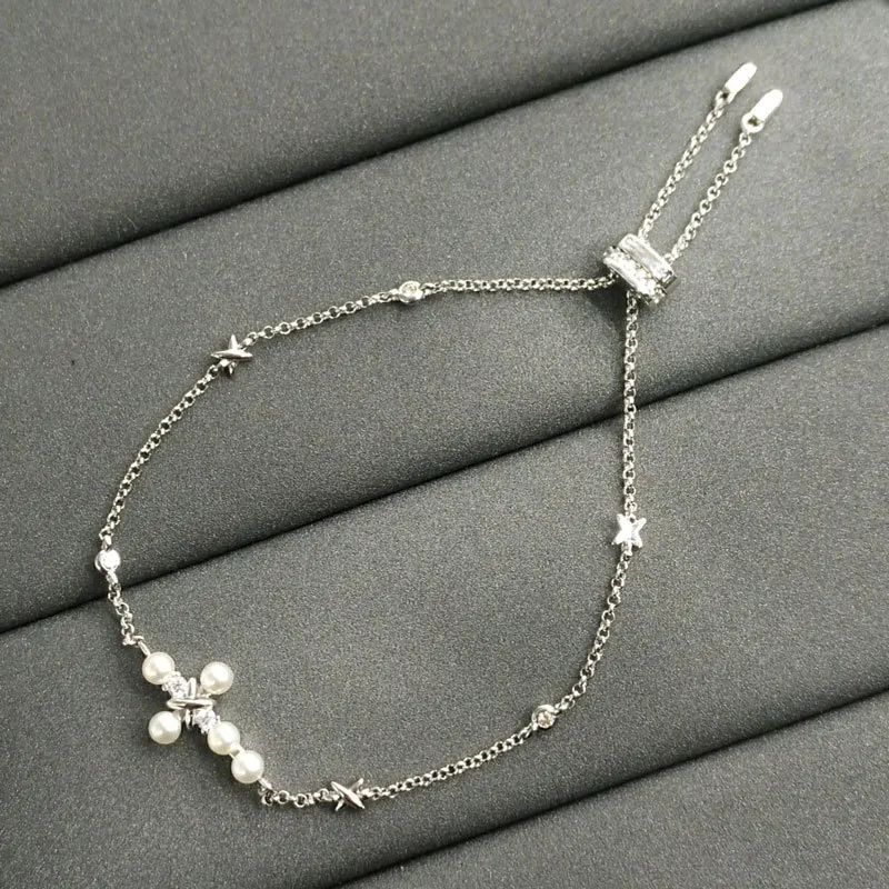 

S925 sterling silver September new product cross-shaped pearl adjustable bracelet for women fashion Bohemian style jewelr