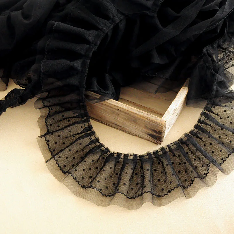 Кружевные складки в горошек ширина 10 см цвет белый/черный пришивной воротник